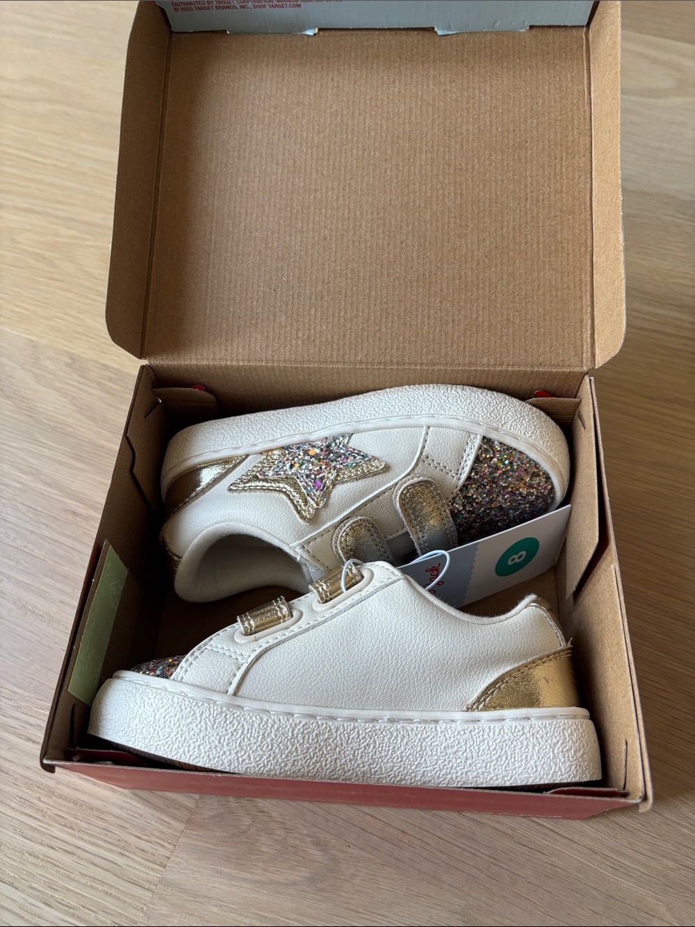 BRAND NEW IN BOX Cat & Jack White Sneakers w/Gold and Glitter